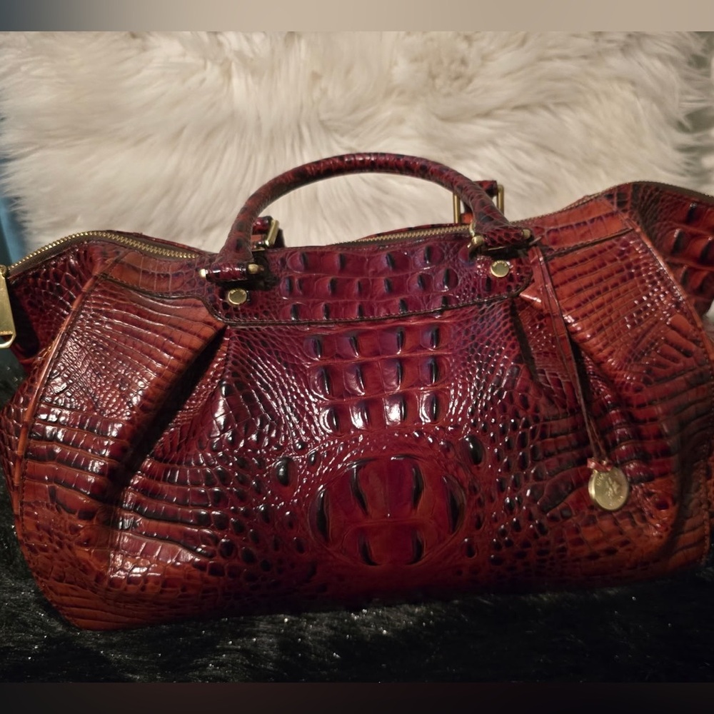 Brahmin Crocodile Embossed Burgundy Handbag